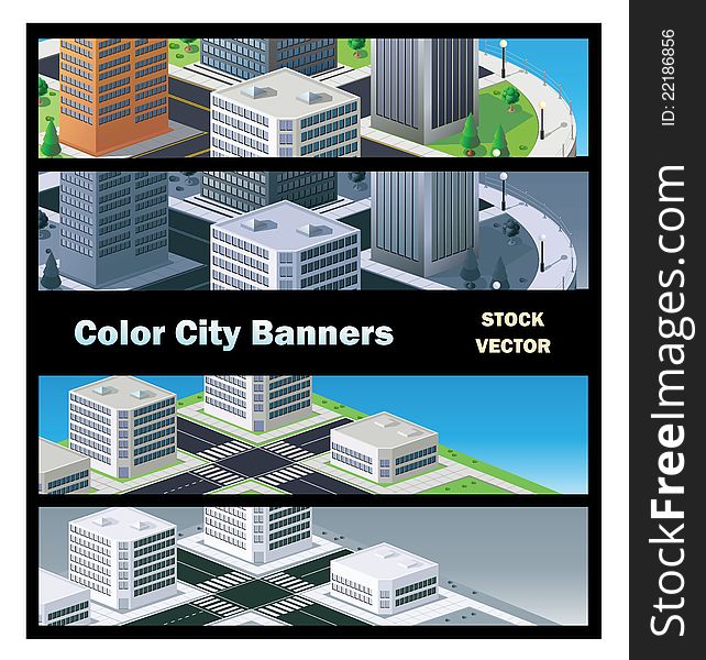 Vector banner of urban buildings in the isometric