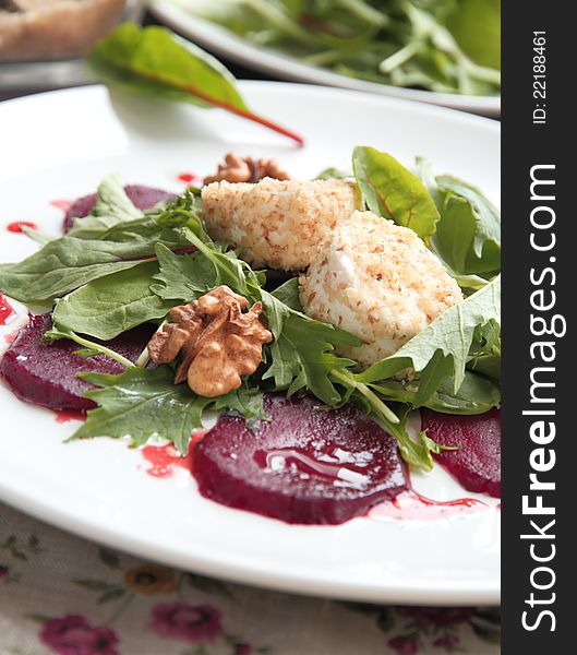 Beetroot salad with goat cheese and walnut. Beetroot salad with goat cheese and walnut