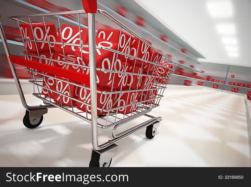 Shopping cart with red cubes. Shopping cart with red cubes