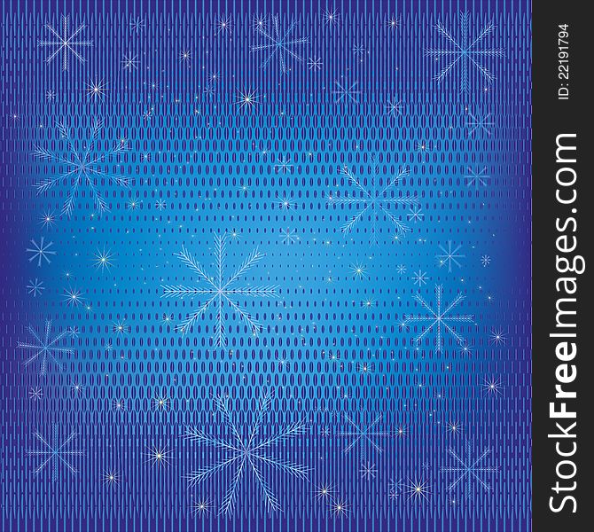 Abstract winter background blue with a pattern, snowflakes and stars. Vector illustration