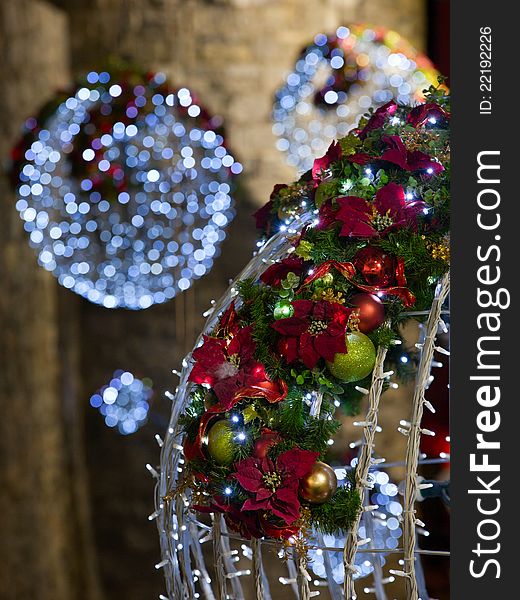 Christmas decoration, holiday background with colore lights. Christmas decoration, holiday background with colore lights