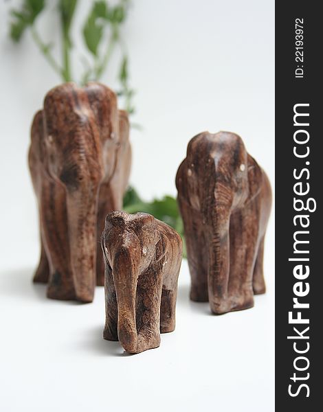 Family of wooden elephants