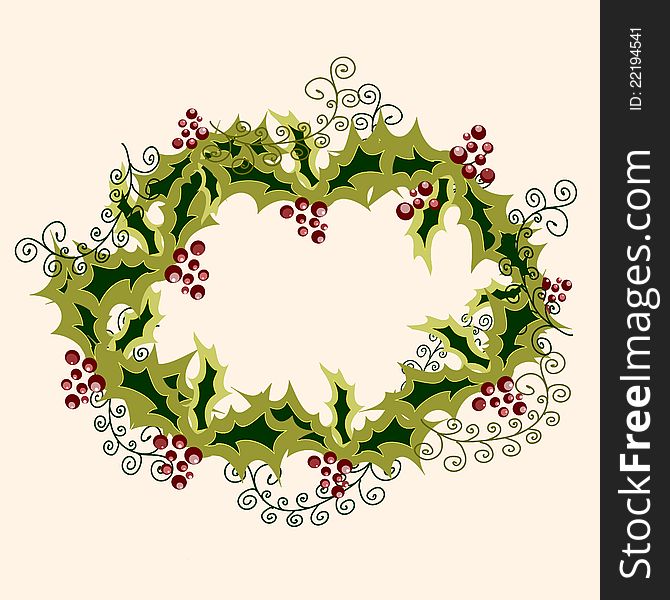 Cristmas wreath made from holly branches. Vector illustrations