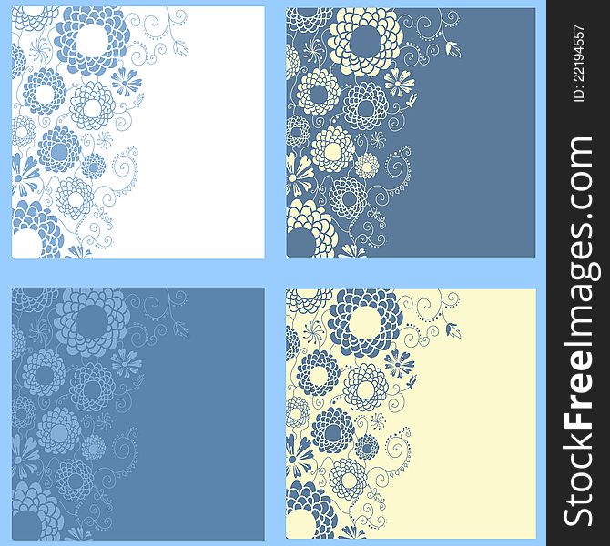 Collection of romantic floral backgrounds in blue, white and ivory tones. Vector illustration