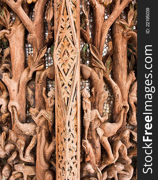 Ancient images carved in wood and About traditional Thai culture.