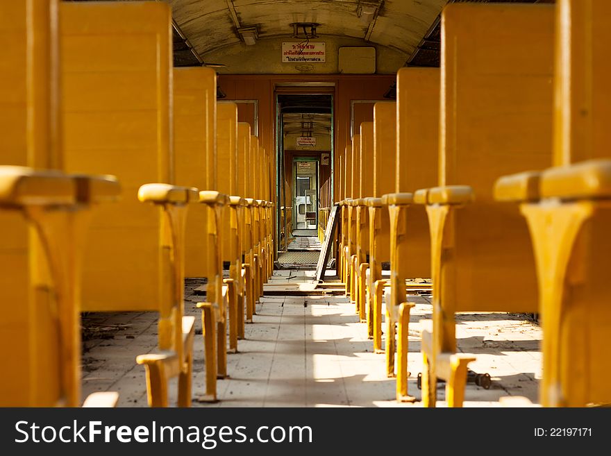 Interior of old deserted railway carriage