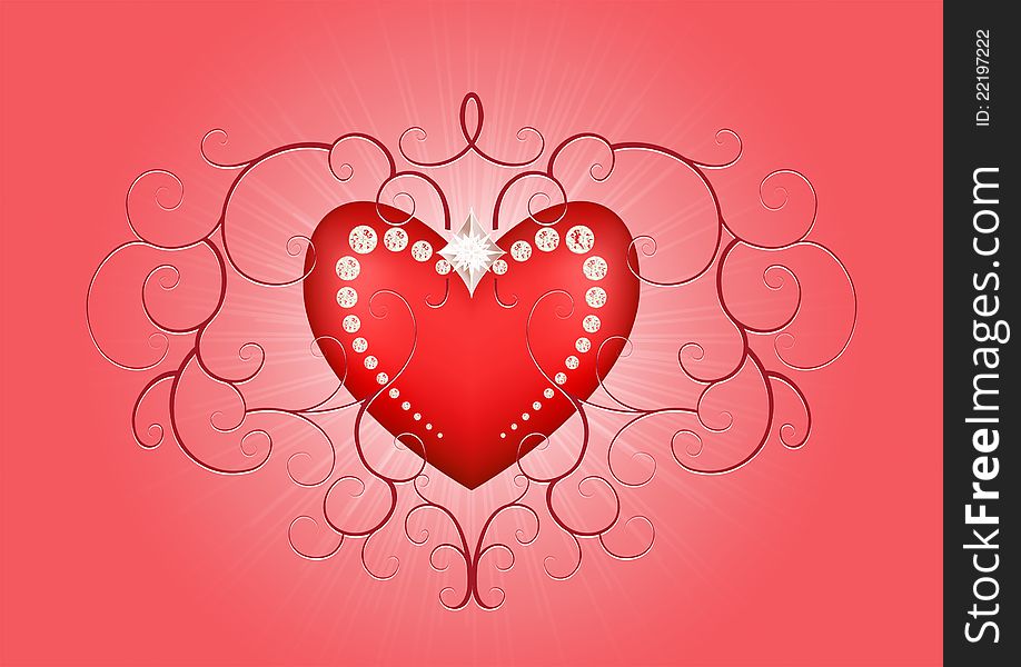 Red heart background with flourishes for valentines day. Red heart background with flourishes for valentines day