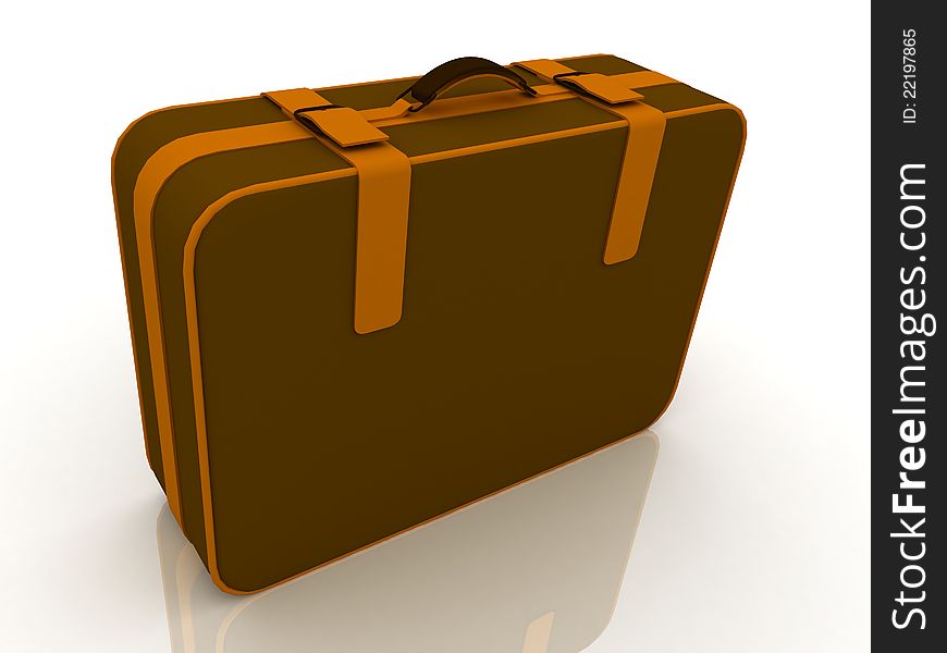 Brown suitcase on white background