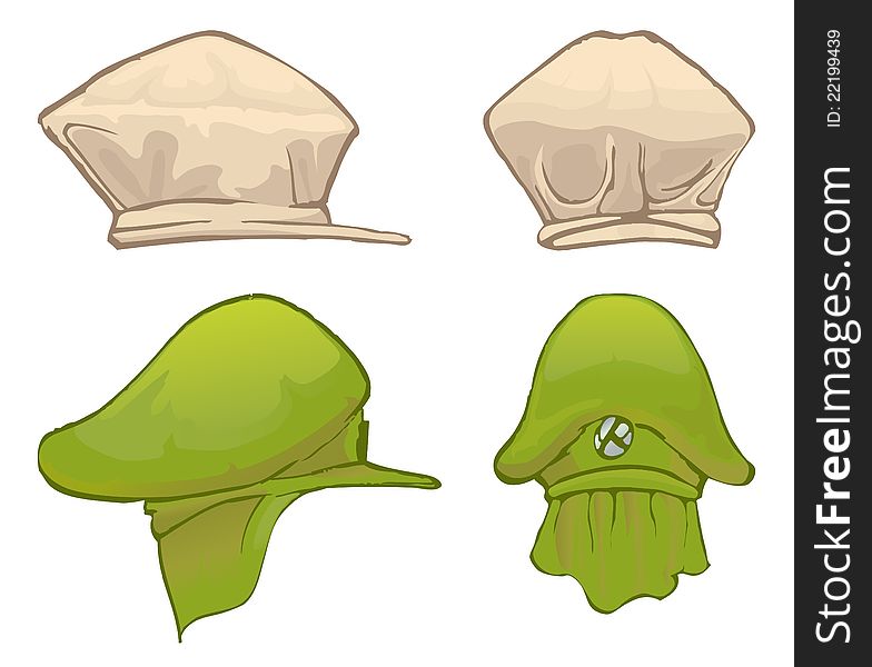 Illustration of two hat with front view and side view. Illustration of two hat with front view and side view
