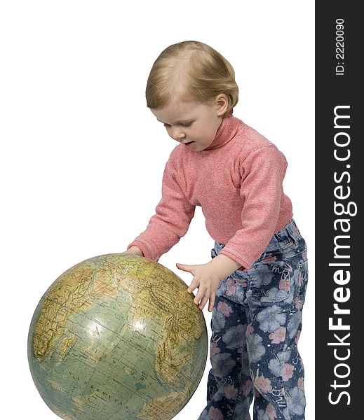 Baby and globe, little girl