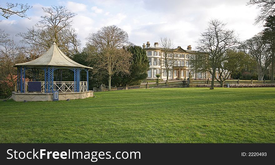 Sewerby Hall and gardens with bandstand. Sewerby Hall and gardens with bandstand