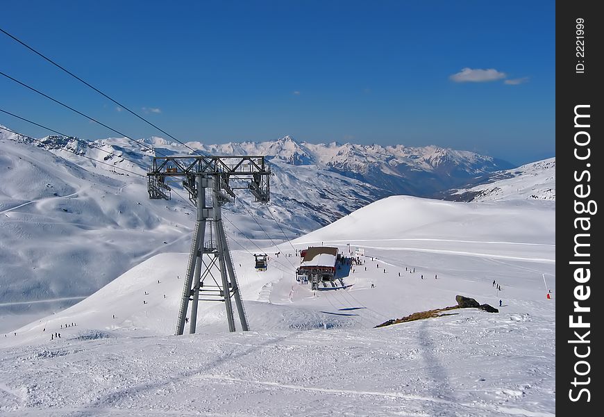 Cable car during the winter. Cable car during the winter