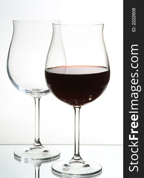 Two wine glasses with red wine