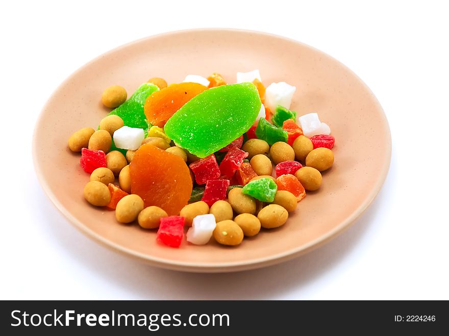 Fruit mix in a plate on a white background