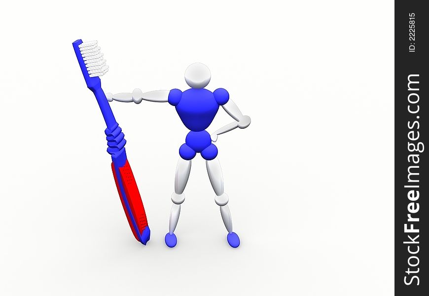 Computer generated image of a 3d character holding a toothbrush. Computer generated image of a 3d character holding a toothbrush