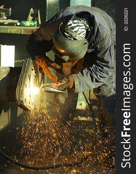 Arc welder working on dayshift. Arc welder working on dayshift