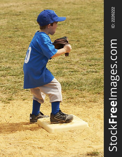 Young boy baseball player in blue. Young boy baseball player in blue