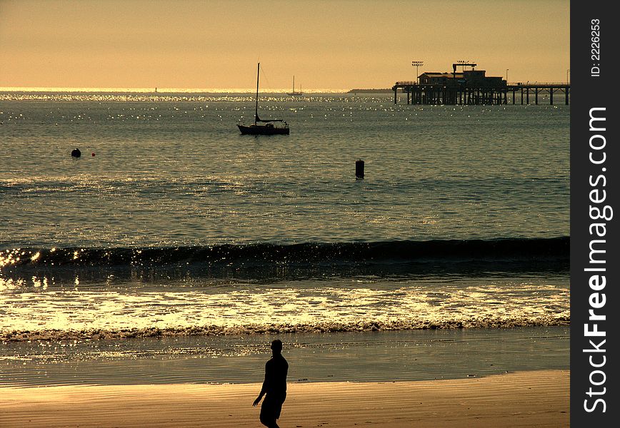 A sunset over a california beach. A sunset over a california beach.