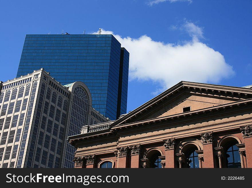 Buildings in Boston's Back Bay including the John Hancock Tower.