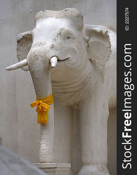 Sculpture of the elephant in Phra Singh temple in Chiang Mai / Thailand
