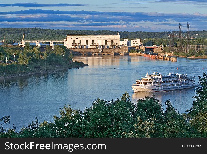 The tourist steam-ship has left a sluice and floating on the river