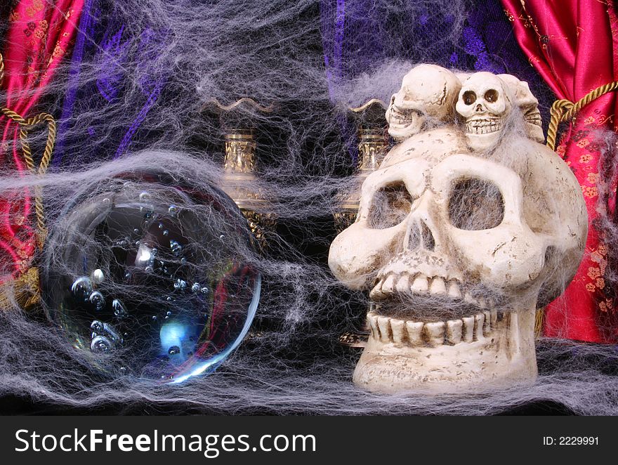 Skull and Crystal Ball with Cob Webs