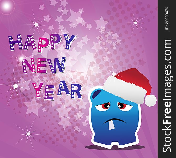 Happy New Year Card With Monster