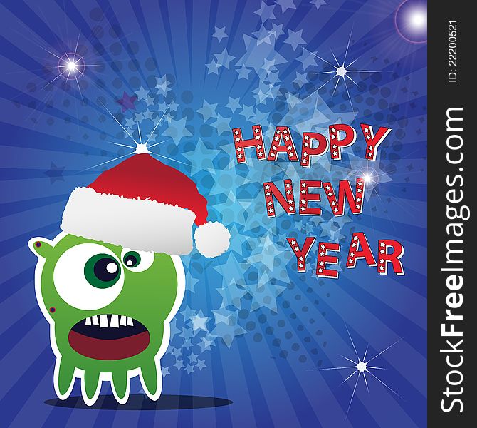 Happy New Year card with monster