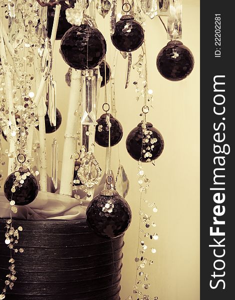 Silver Christmas decoration on artificial white tree