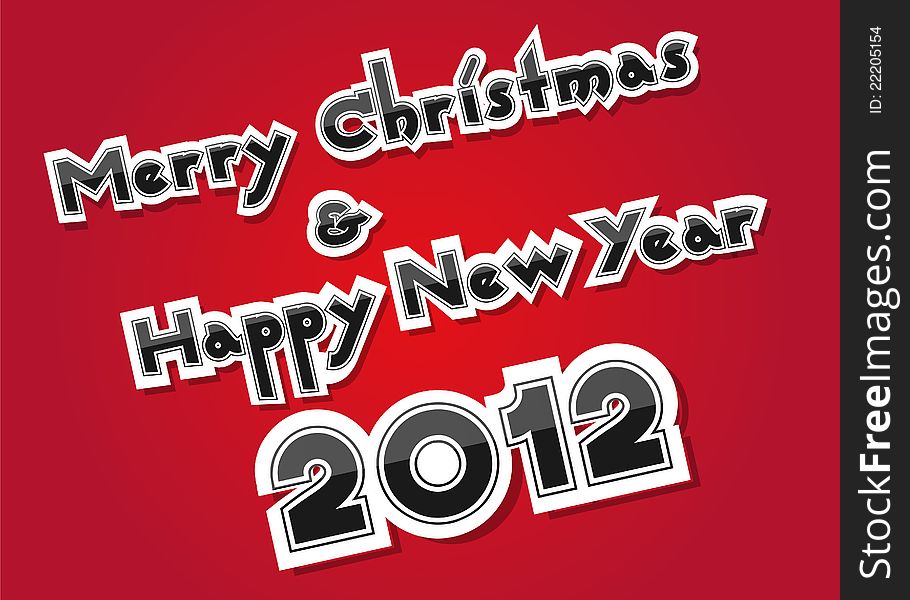 Merry Christmas and Happy New Year card on red