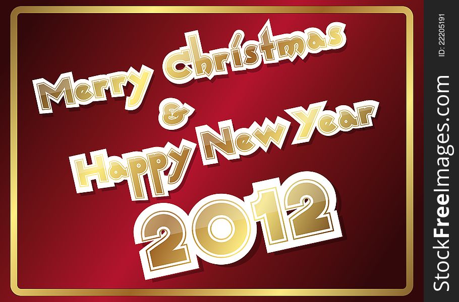 Merry Christmas and Happy New Year card on red