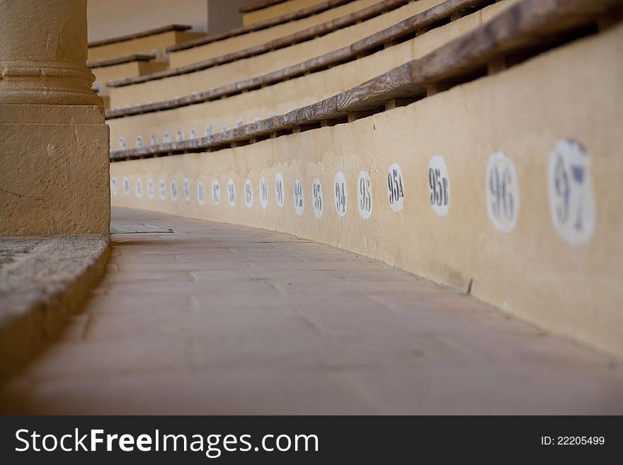 Seat rows in the historic arena of Ronda. Seat rows in the historic arena of Ronda