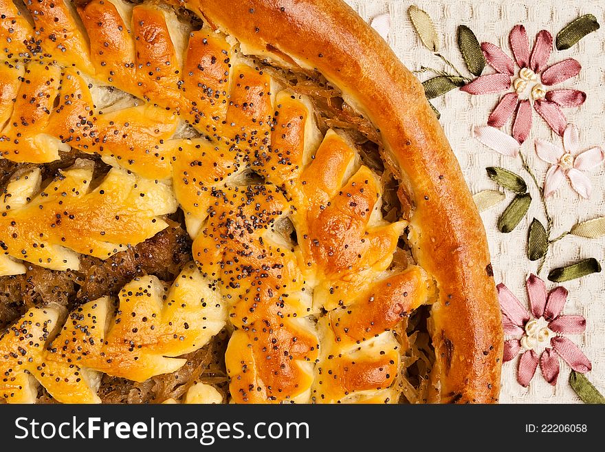 Decorated pie on a napkin