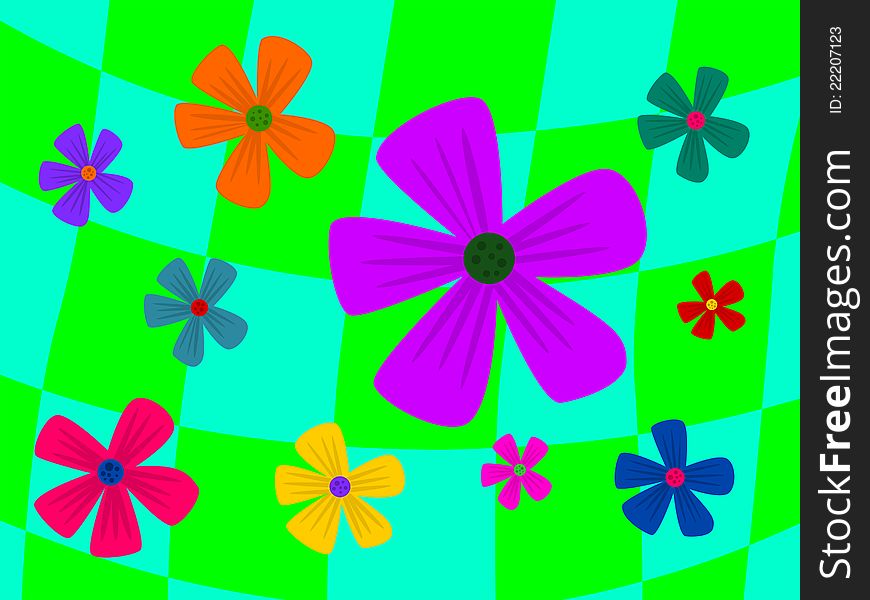 Cute and very colorful striped background with nature theme flowers. Cute and very colorful striped background with nature theme flowers