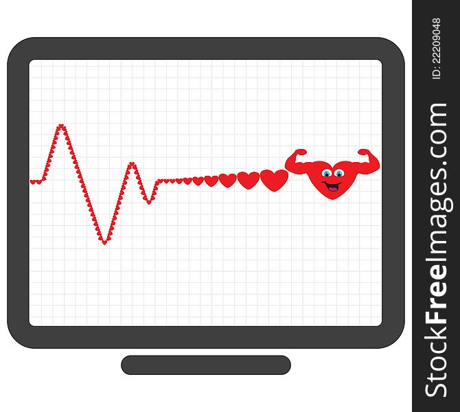 Monitor showing healthy and happy heart in graph. Monitor showing healthy and happy heart in graph