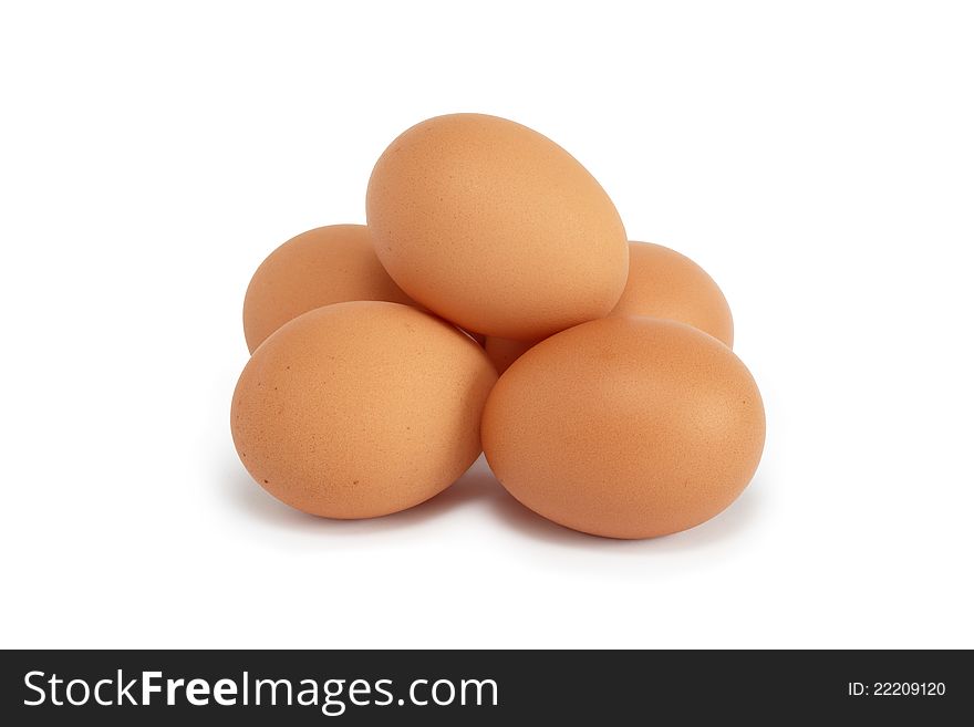Small heap of raw eggs on white background.  with clipping path
