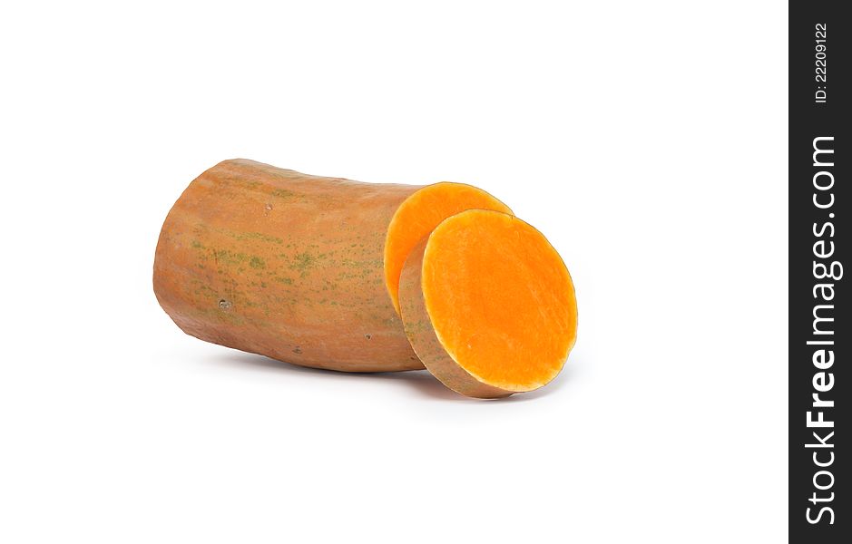 Piece of sliced butternut squash on white background. with clipping path