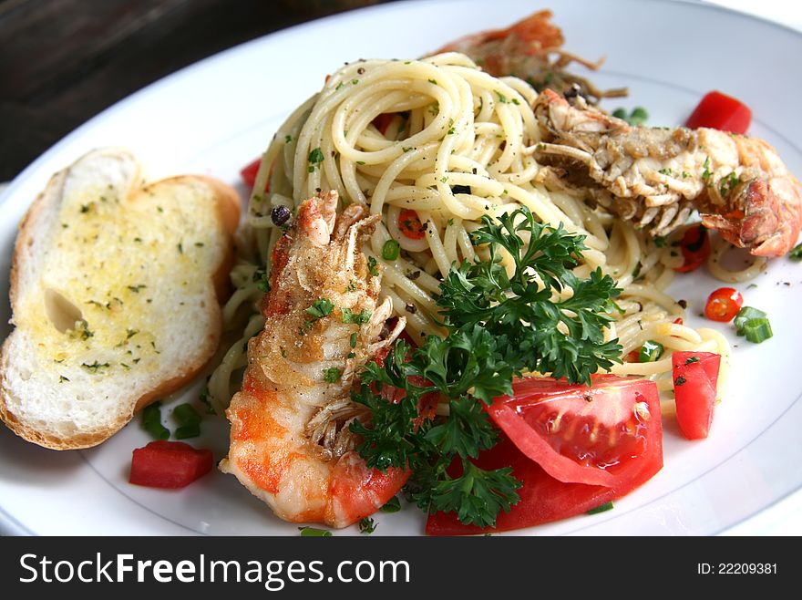 Spicy Prawn Pasta (spaghetti) with garlic, olive oil and red chili pepper. Spicy Prawn Pasta (spaghetti) with garlic, olive oil and red chili pepper