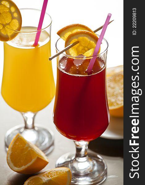 Photograph of two glasses Fresh Cranberry and Orange Juice