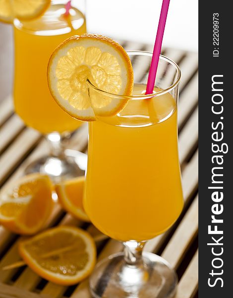 Photograph of Orange Juice Glasses. Photograph of Orange Juice Glasses