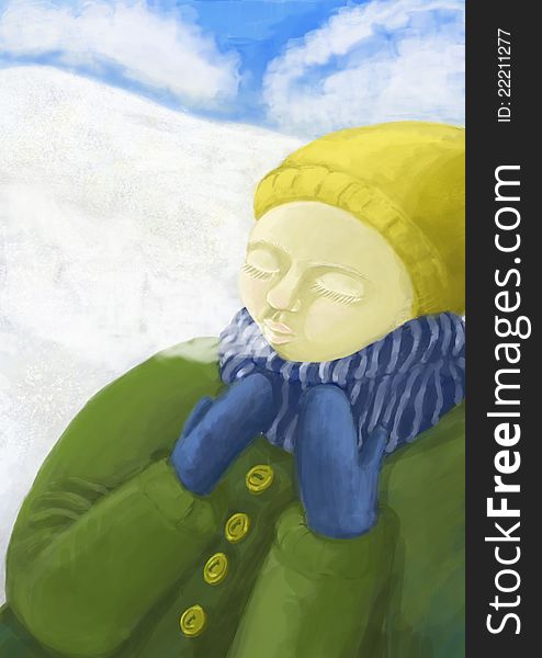 The child in a coat, a cap, a scarf and mittens against a winter landscape. The child in a coat, a cap, a scarf and mittens against a winter landscape.