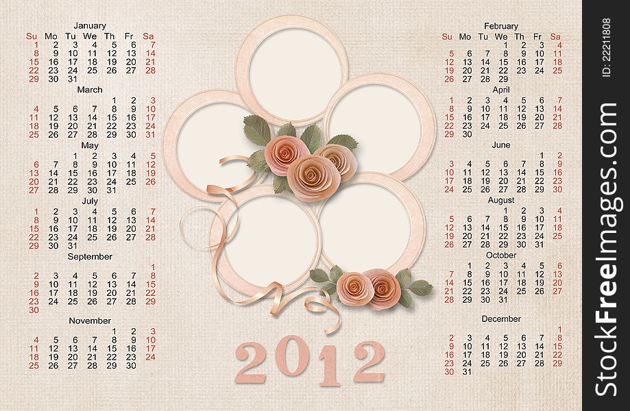 Retro Calendar 2012 for a family - week starts wit