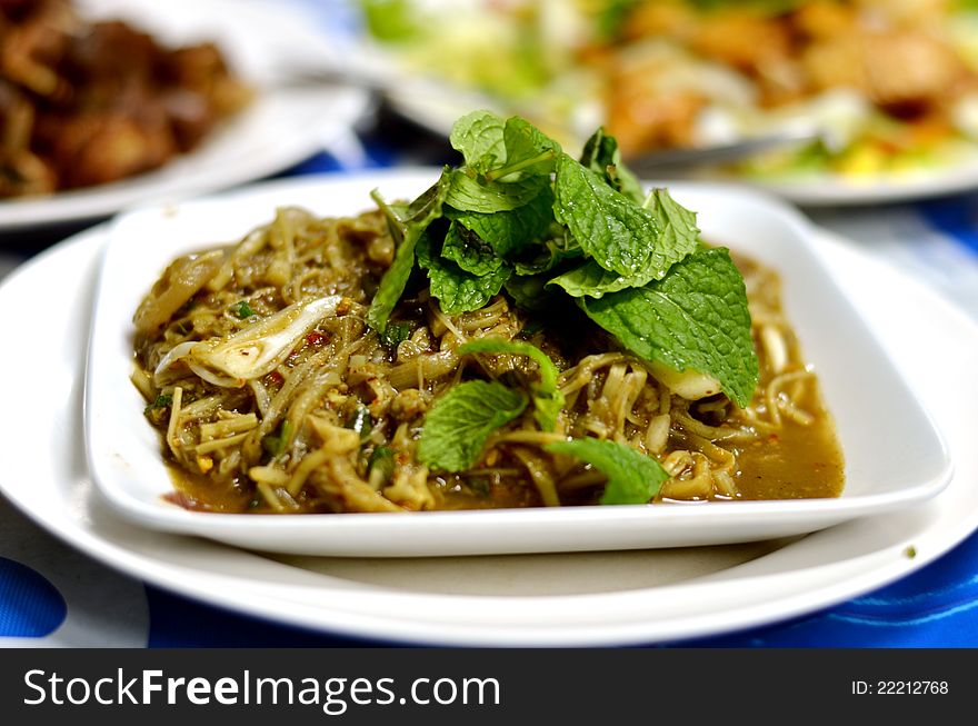 Bamboo shoot salad in Northeastern of Thailand style