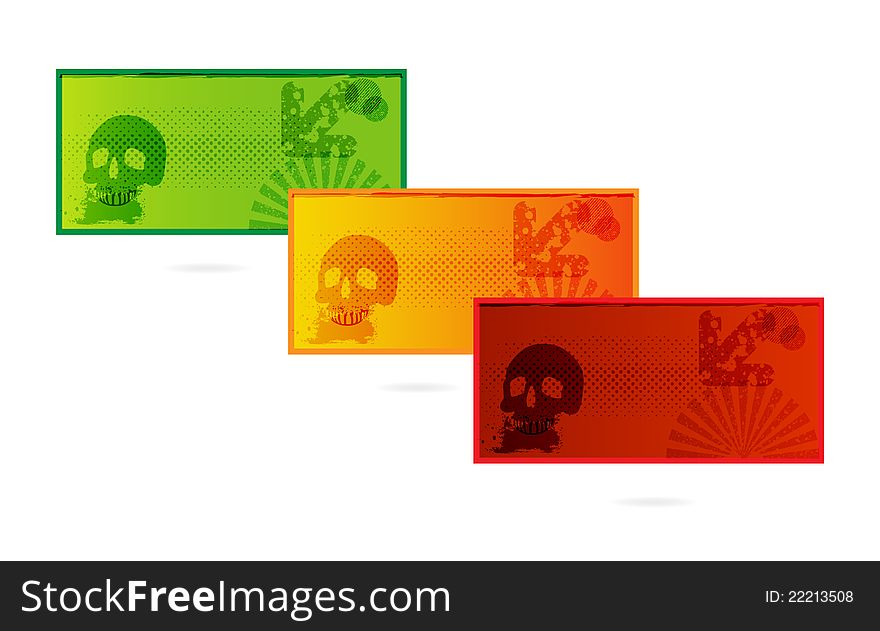Colored cards set grunge style isolated