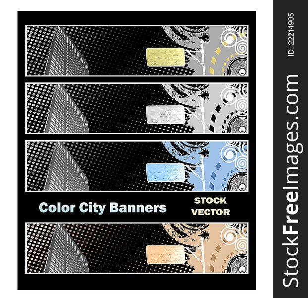 Different color options of banners on city theme