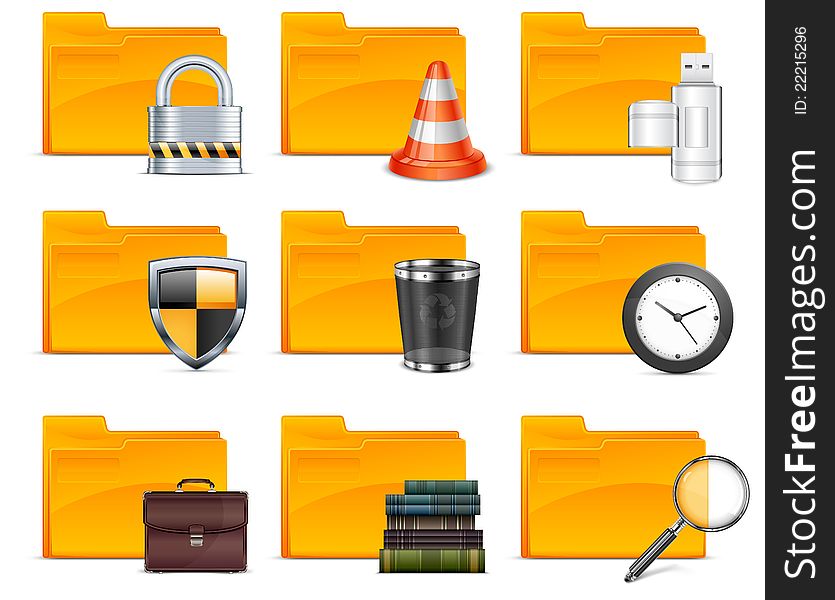 Folder with different icons, on white background vector illustration