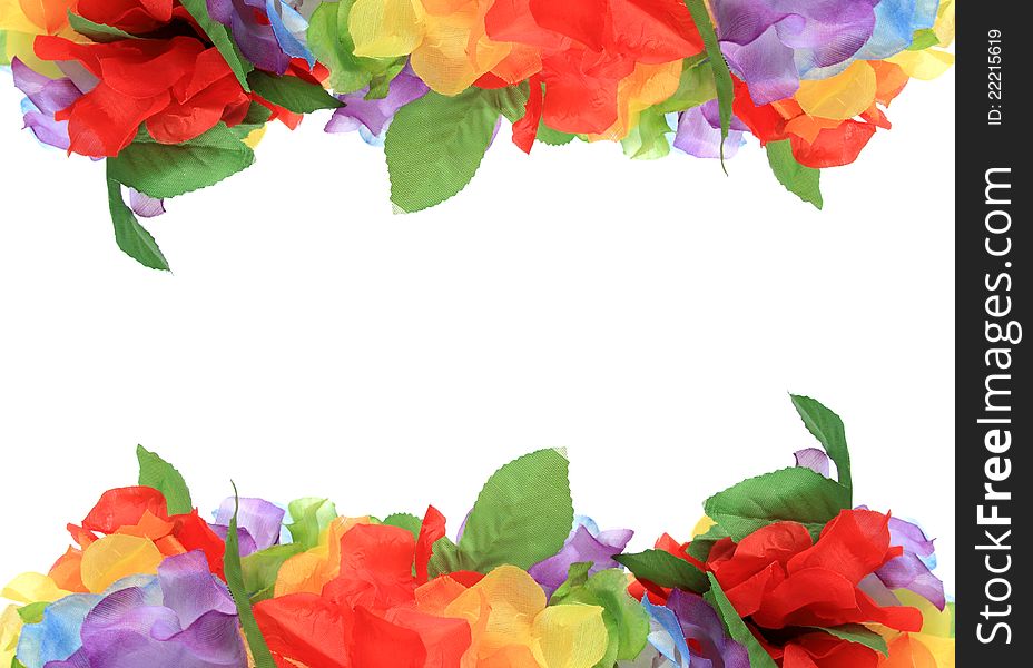 Colorful flower petal frame over white