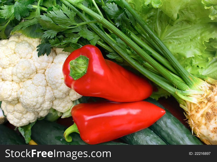 Diverse bunch of fresh organic vegetables. Diverse bunch of fresh organic vegetables
