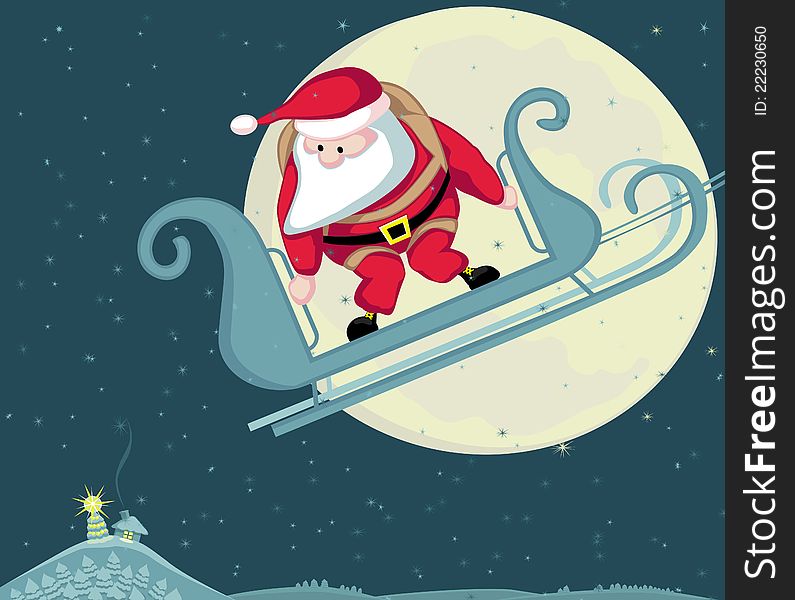 Santa with parachute in moon background. Vector Separate. layers. Santa with parachute in moon background. Vector Separate. layers.
