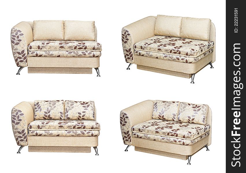 Sofa with fabric upholstery isolated on the white background